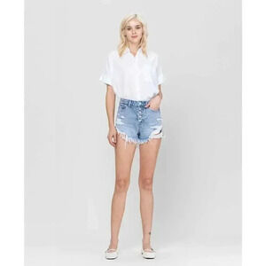 VERVET by Flying Monkey Rigid Button Up High Rise Denim Shorts